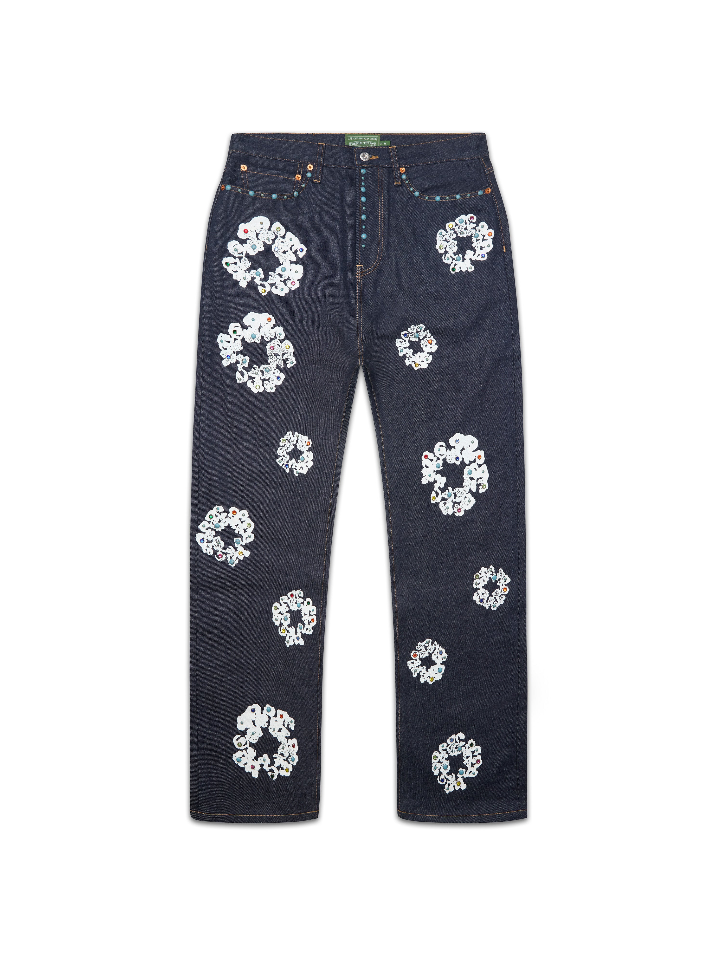 Baggy Studded Cotton Wreath Denim Pant Selvedge