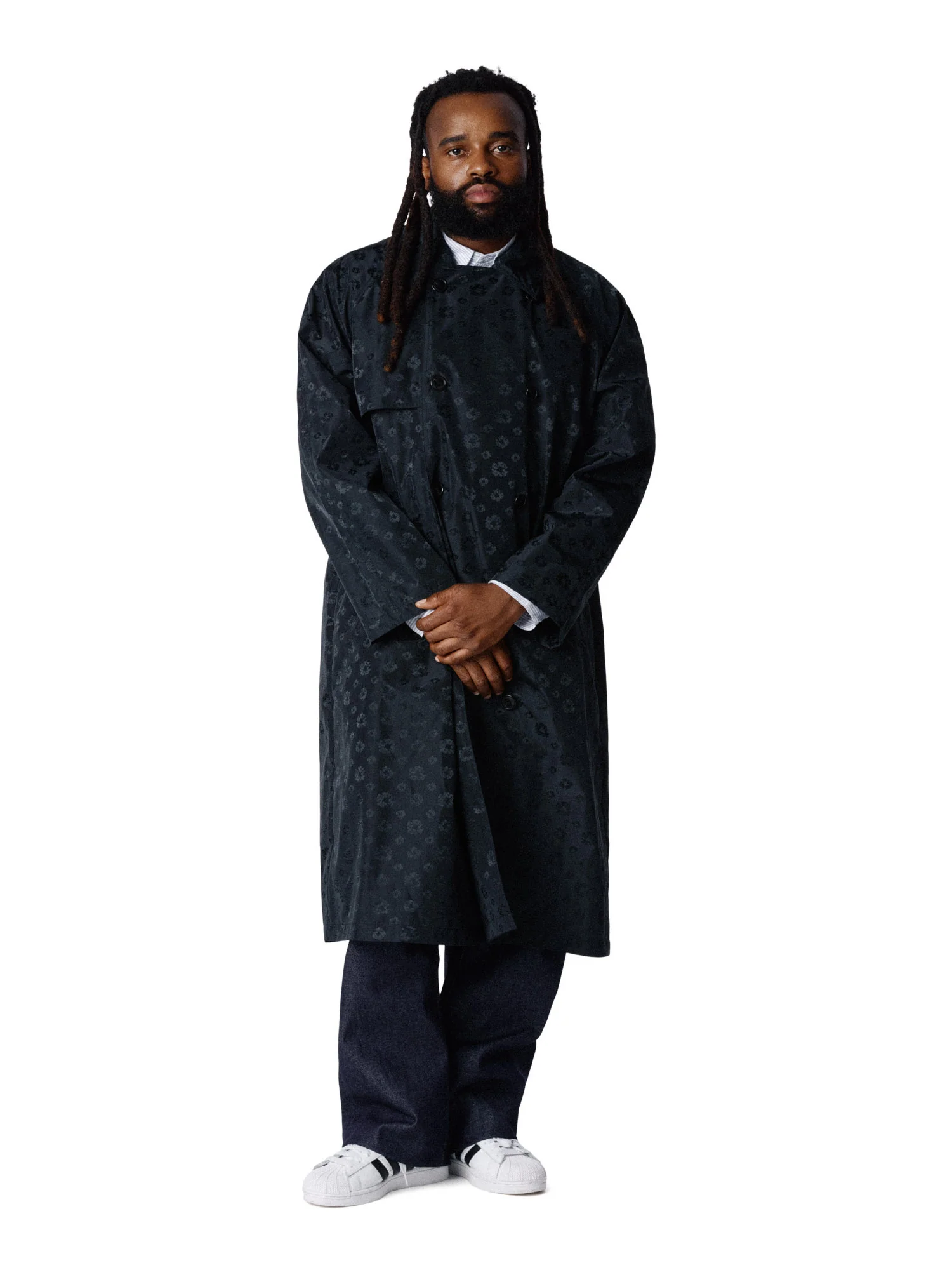 Andr?? Leon Talley Wreath Monogram Trench Coat Black
