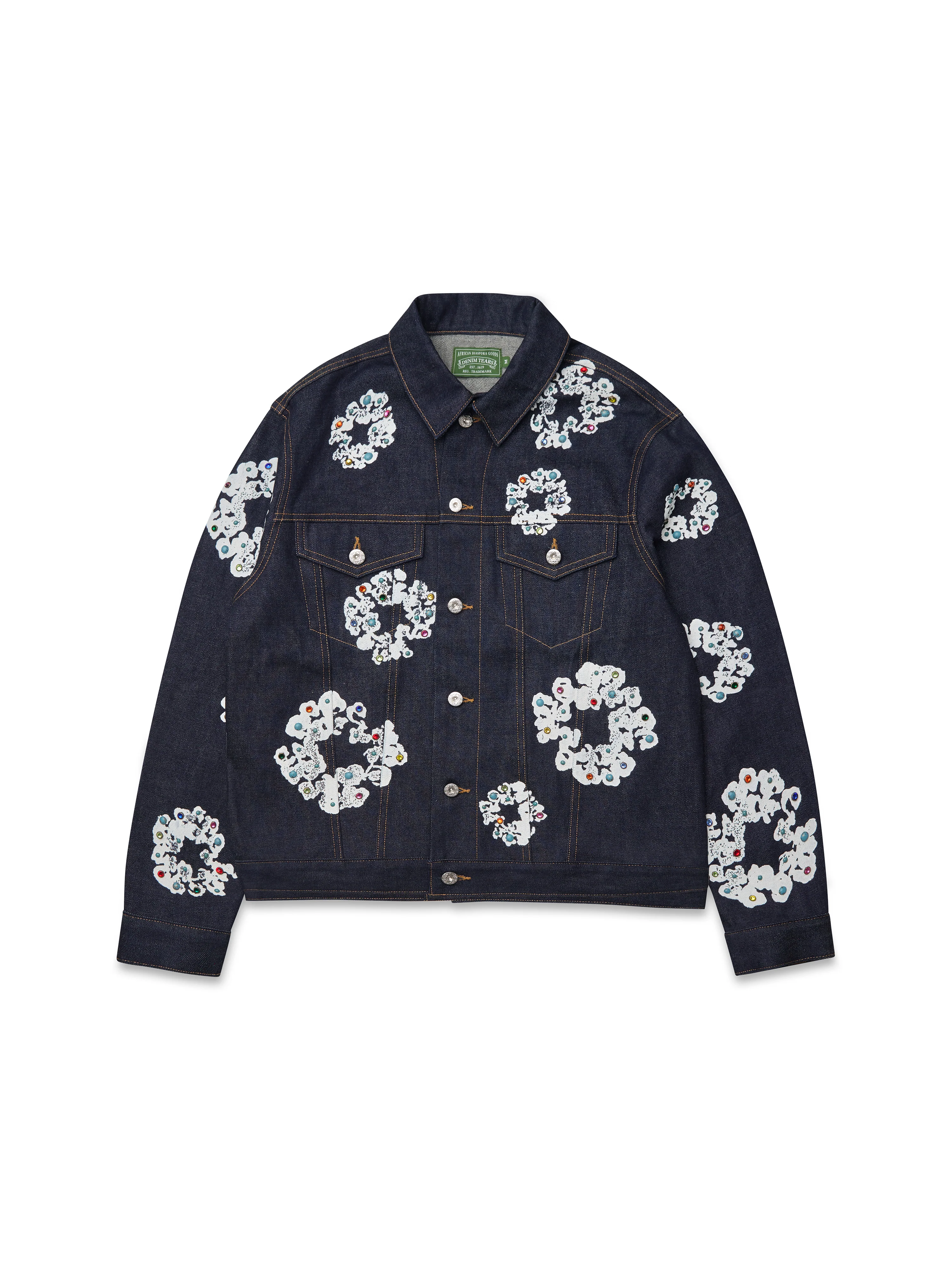 Studded Cotton Wreath Denim Jacket Selvedge