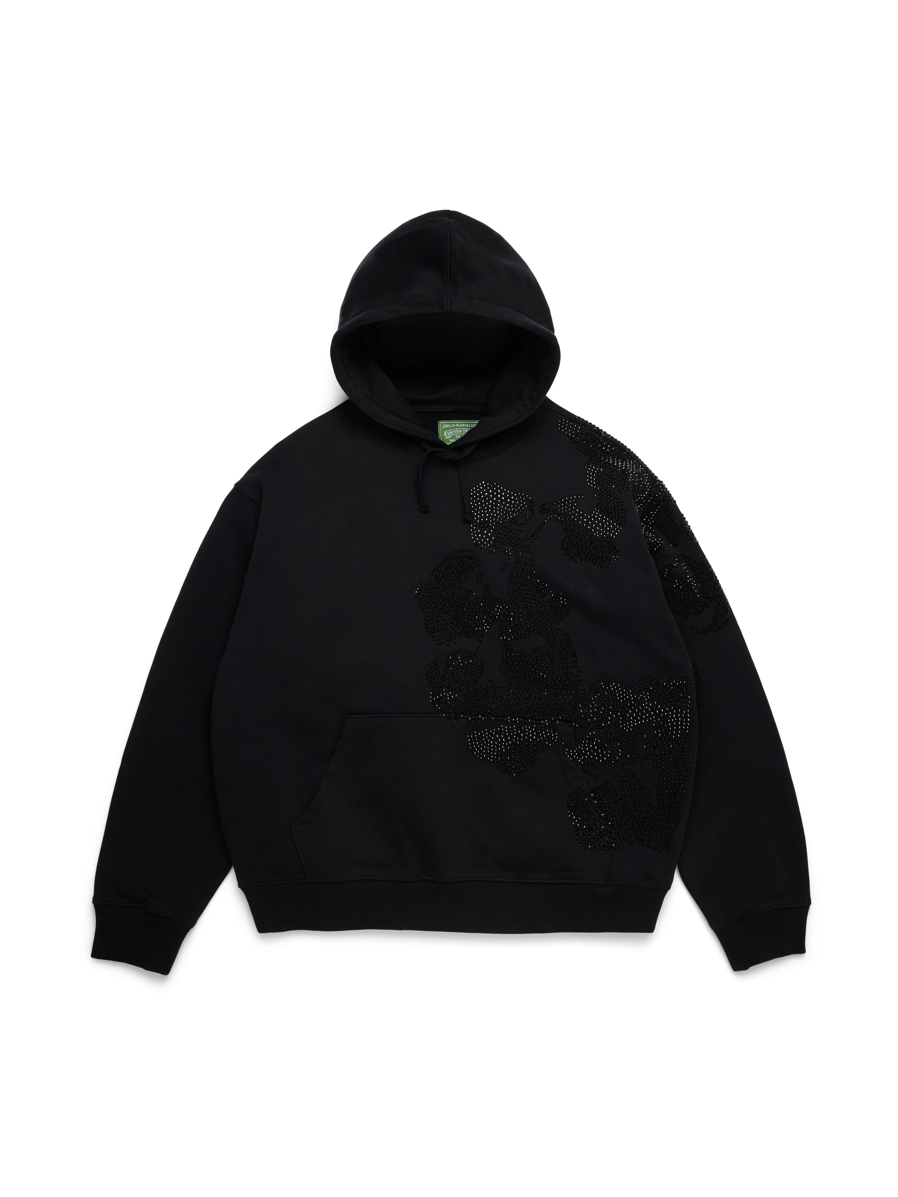 Biggie Rhinestone Cotton Wreath Pull Over Hoodie Black