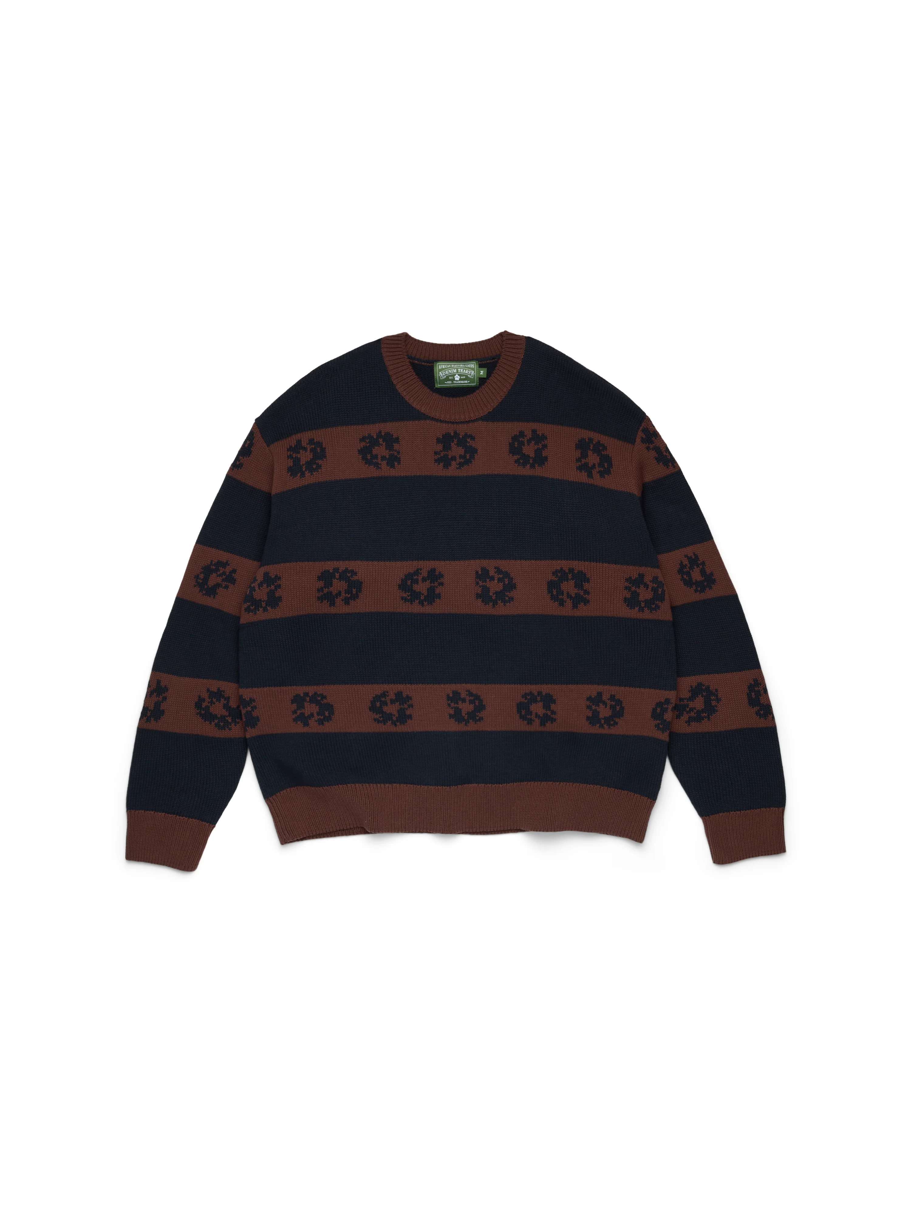 Cotton Wreath Striped Sweater Navy/Brown